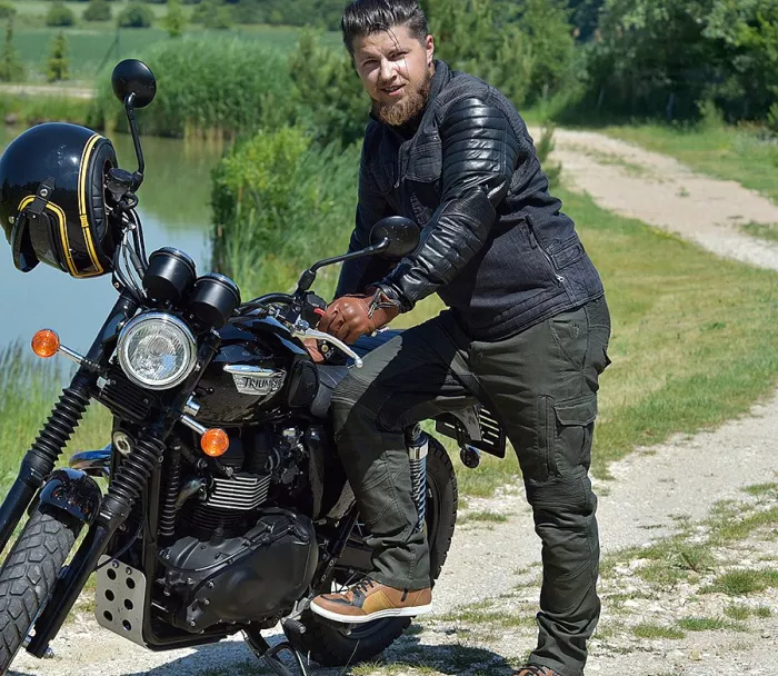 Kevlarové džíny na moto Trilobite Acid Scrambler khaki 2.0