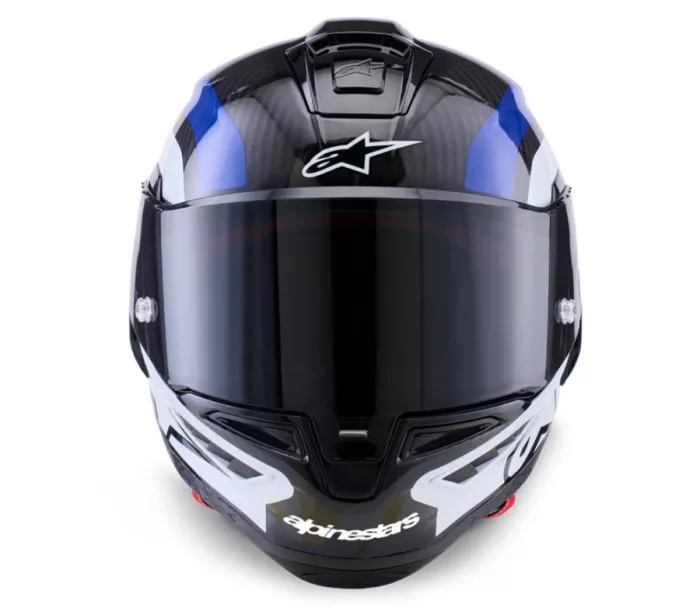 Závodní helma 2026 Alpinestars Supertech R10 Arius black/white/blue glossy