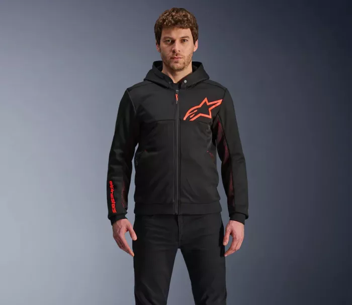 Pánská mikina na moto 2025 Alpinestars Chrome Air sport black/fluo red