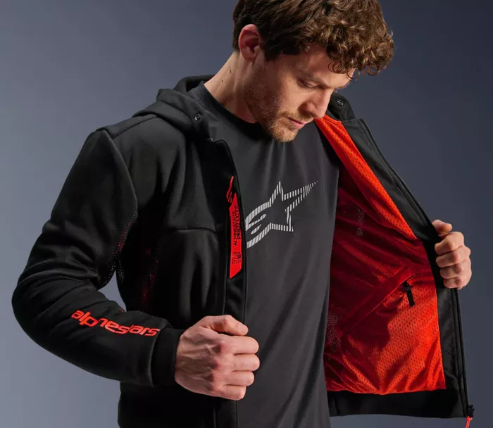 Pánská mikina na moto 2025 Alpinestars Chrome Air sport black/fluo red