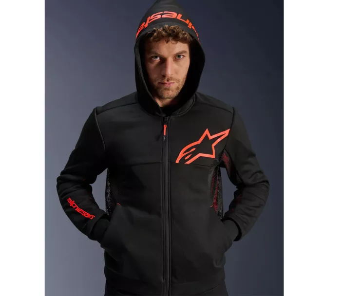 Pánská mikina na moto 2025 Alpinestars Chrome Air sport black/fluo red
