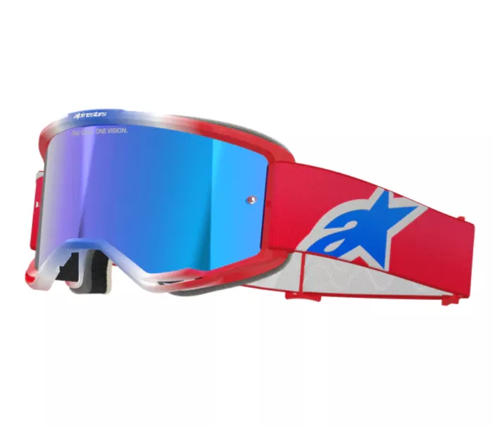 Brýle na motokros 2025 Alpinestars Vision 5 Corp red/white/blue/mirror blue