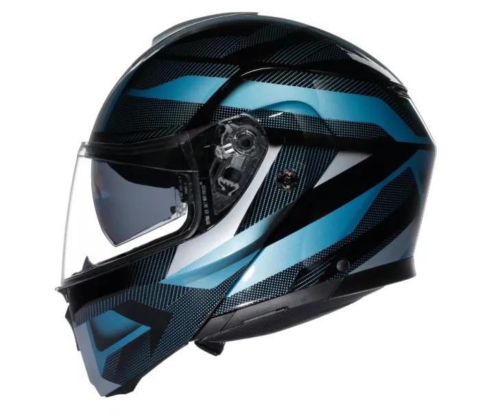 Výklopná helma AGV E2206 STREETMODULAR LEDRO MATT BLACK/POWDER BLUE