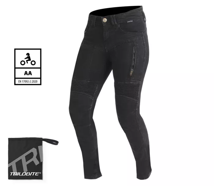 Dámské motocyklové džíny Trilobite 661 Parado skinny fit black level 2 (Prodloužené)