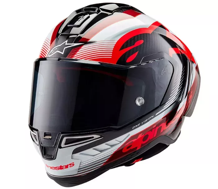 Závodní helma 2024 Alpinestars Supertech R10 Team black/carbon red/white glossy