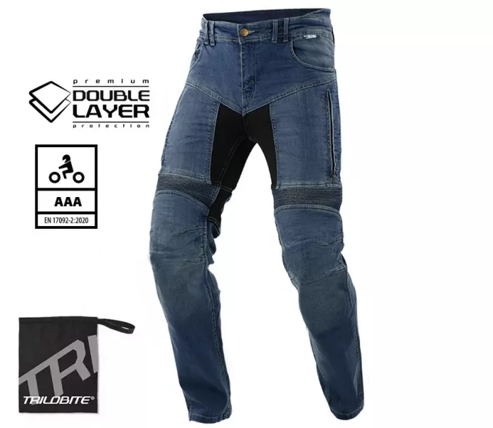 Kalhoty na moto Trilobite Parado doublelayer AAA skinny fit blue level 2 (prodloužené)