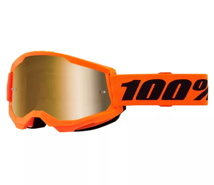 Motokrosové brýle 100% strata2 neon orange goggle mirror true gold lens