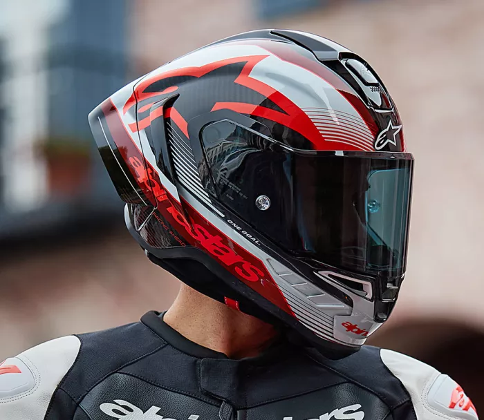 Závodní helma 2024 Alpinestars Supertech R10 Team black/carbon red/white glossy