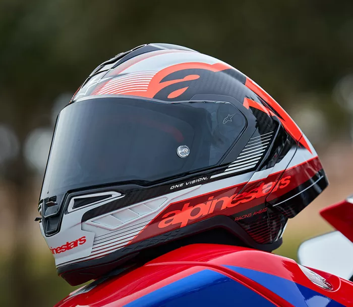 Závodní helma 2024 Alpinestars Supertech R10 Team black/carbon red/white glossy