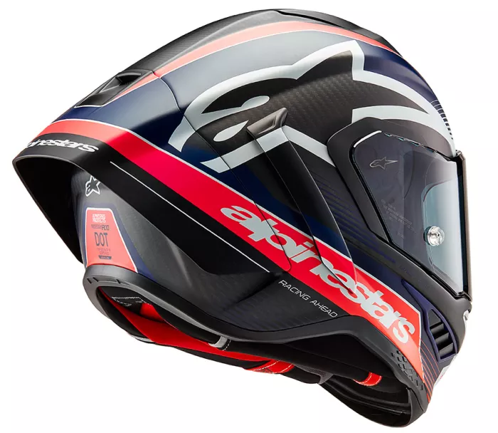Integrální helma 2024 Alpinestars Supertech R10 Team black/carbon red fluo/dark blue matt