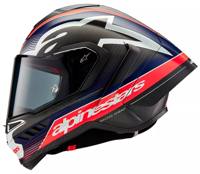 Integrální helma 2024 Alpinestars Supertech R10 Team black/carbon red fluo/dark blue matt