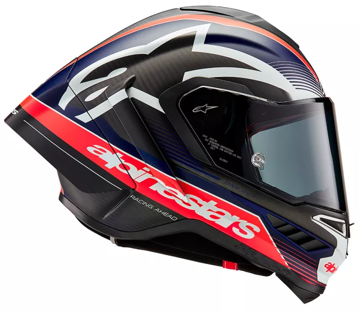 Integrální helma 2024 Alpinestars Supertech R10 Team black/carbon red fluo/dark blue matt