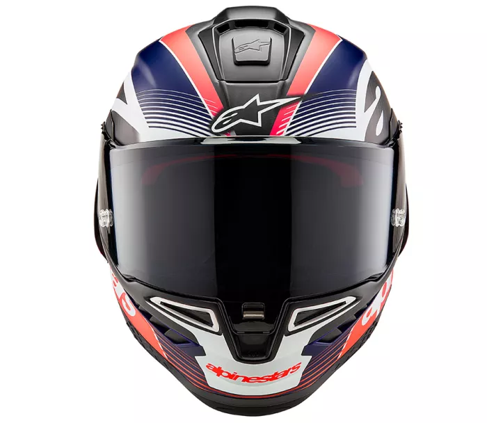 Integrální helma 2024 Alpinestars Supertech R10 Team black/carbon red fluo/dark blue matt