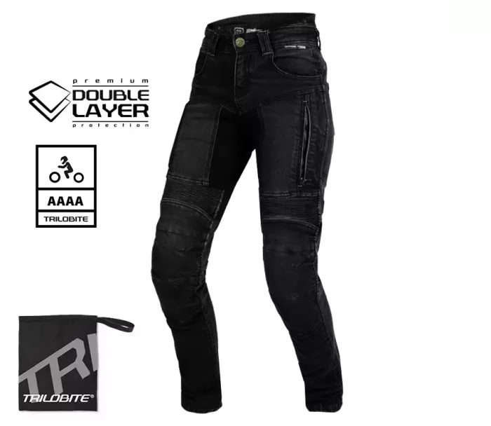 Dámské kalhoty Trilobite Parado doublelayer AAAA slim fit jeans black level 2 (prodloužené)